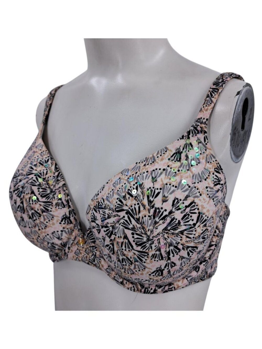 Victorias Secret Lined Perfect Coverage Underwire Bra Size 34DD Gray Sequin